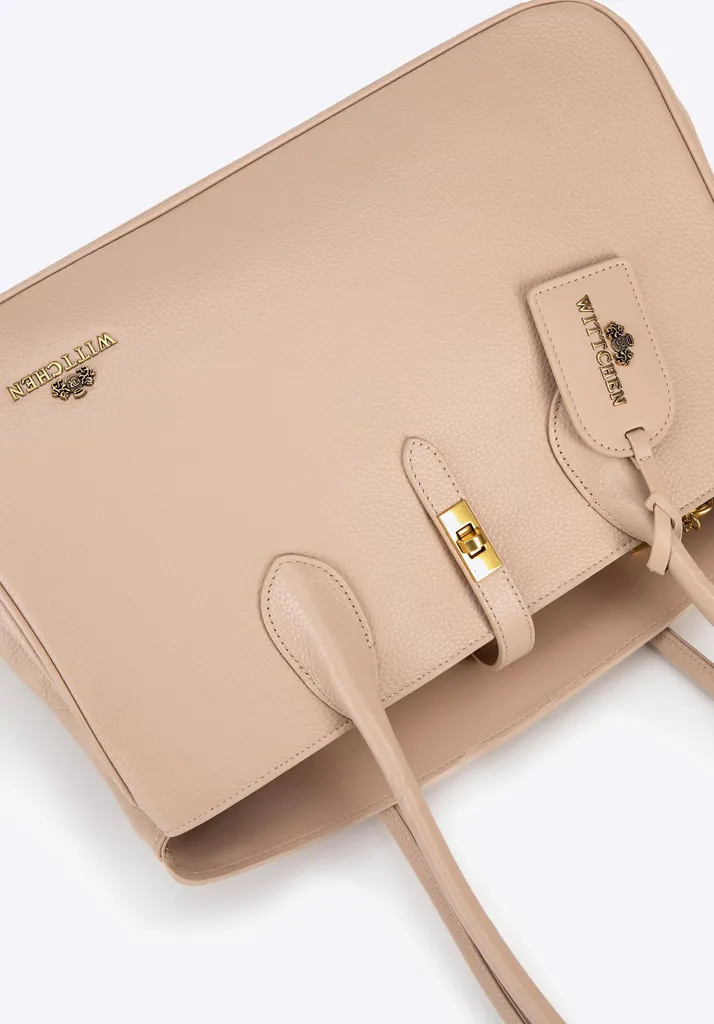 Grand Sac à Main Shopper en Cuir Véritable Beige - Cabas de Créateur - 5