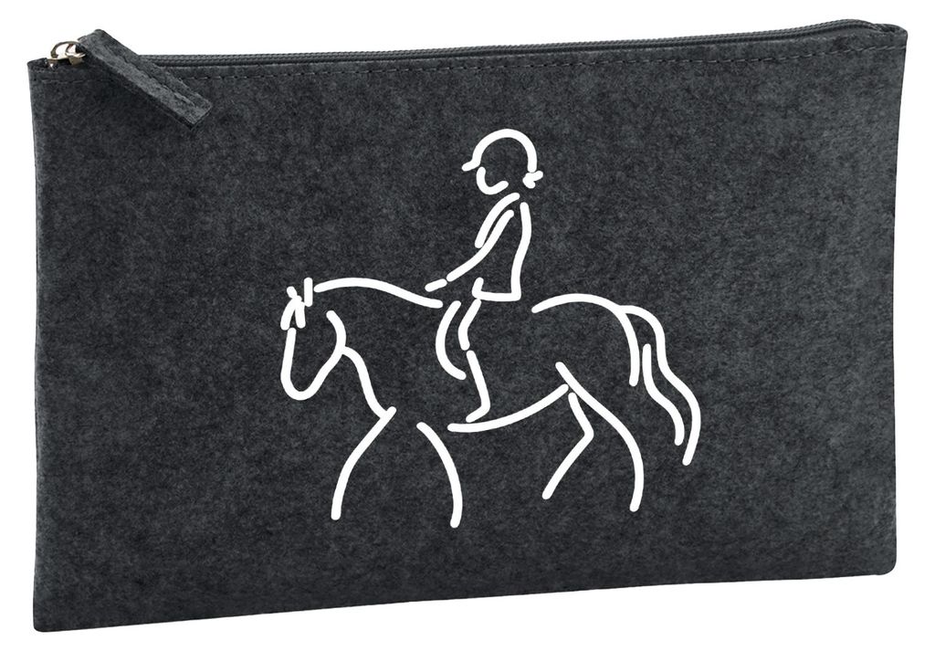 Huuraa Kulturbeutel Reiten Pferd 1 Liter Charcoal Filz Kosmetiktasche Geschenkidee