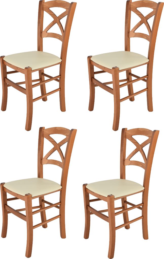 t m c s Tommychairs - 4er Set Stühle CROSS für Küche und Esszimmer, robuste Struktur aus lackiertem Buchenholz im Farbton Kirschholz und gepolst...