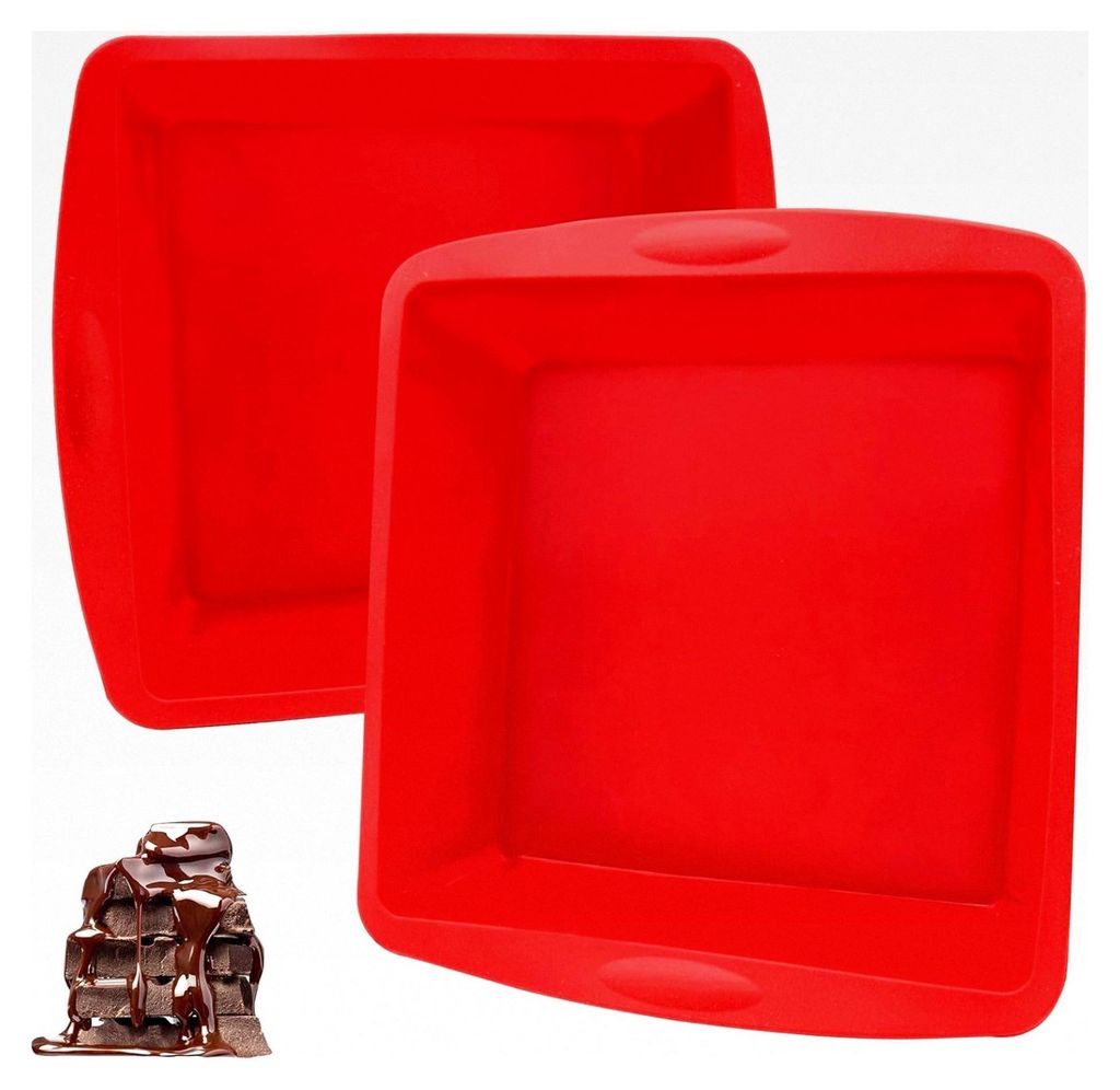 2 Stück Silikon Kuchenform, Quadratische Brownie Backform Set, Hitzebeständige Silikonformen zum Backen, Backform für Kuchen und Brot (Rot)