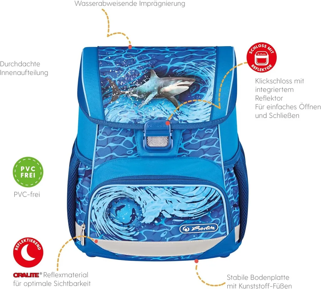 Cartable ergonomique Herlitz Loop Plus Blue Shark contre le mal de dos - 5