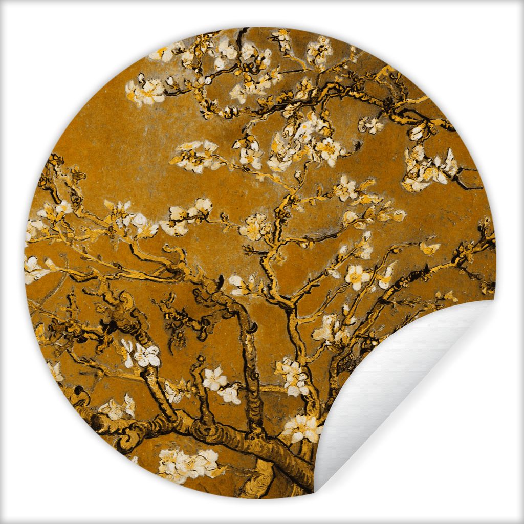 MuchoWow Runde Wandtattoo - Wandsticker Tapete Aufkleber Mandelblüte - Kunst - Van Gogh - Gold Ø 100 cm Selbstklebend und Repositionierbar - Wa...