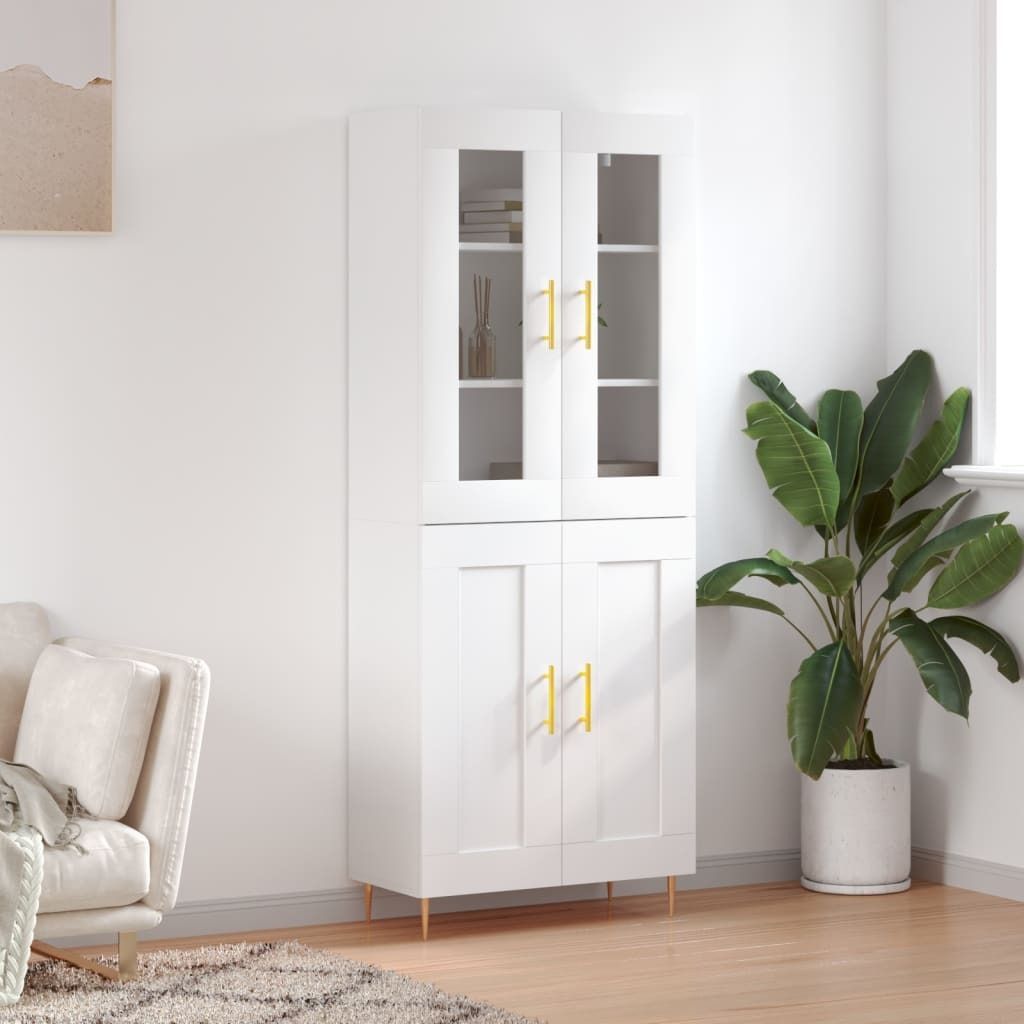 Best Möbel Vitrinenschrank Highboard Weiß 69,5x34x180 cm Holzwerkstoff - Kommoden CL3386706 2parcel