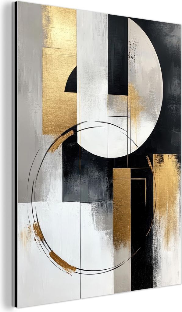 MuchoWow Wanddekoration Metall Metallbild Wandkunst 60x80 cm Abstrakt - Gold - Silber - Formen - Ästhetik MuchoWow Aluminium Gemälde - Wanddekora...
