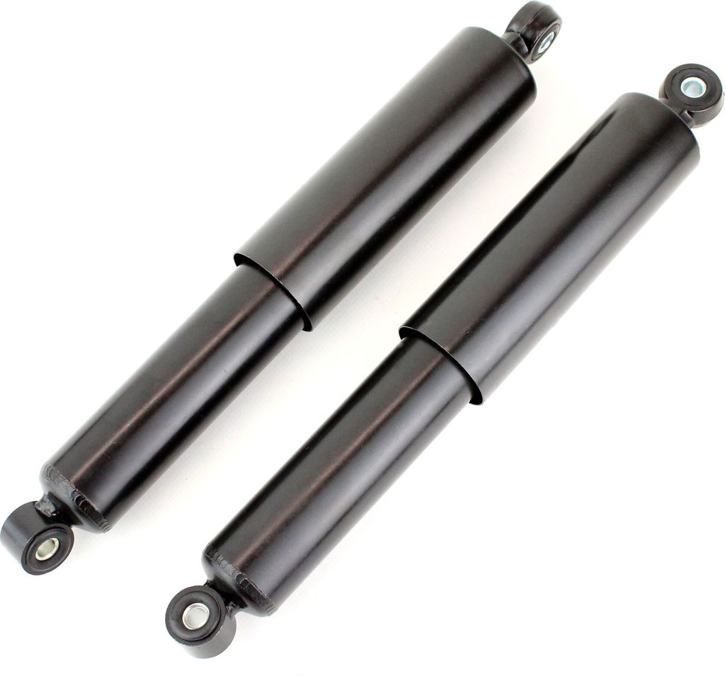 Two black shock absorbers are shown against a white background.