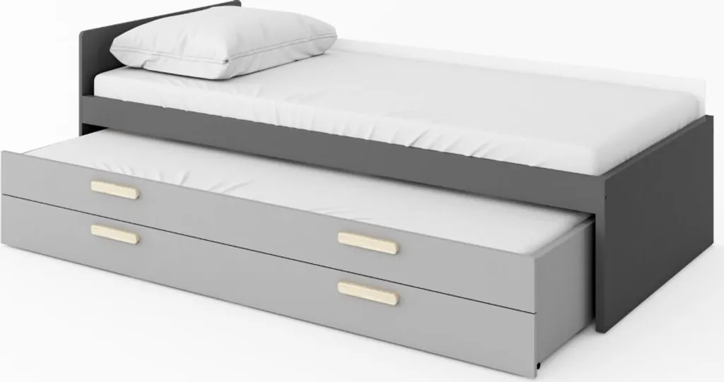 Lit inférieur MINIO POK 14 avec matelas Graphite Hêtre Ibsen Gris clair