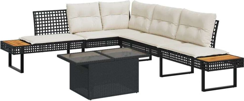 2-tlg. Garten-Sofagarnitur mit Kissen Schwarz Poly Rattan Glas