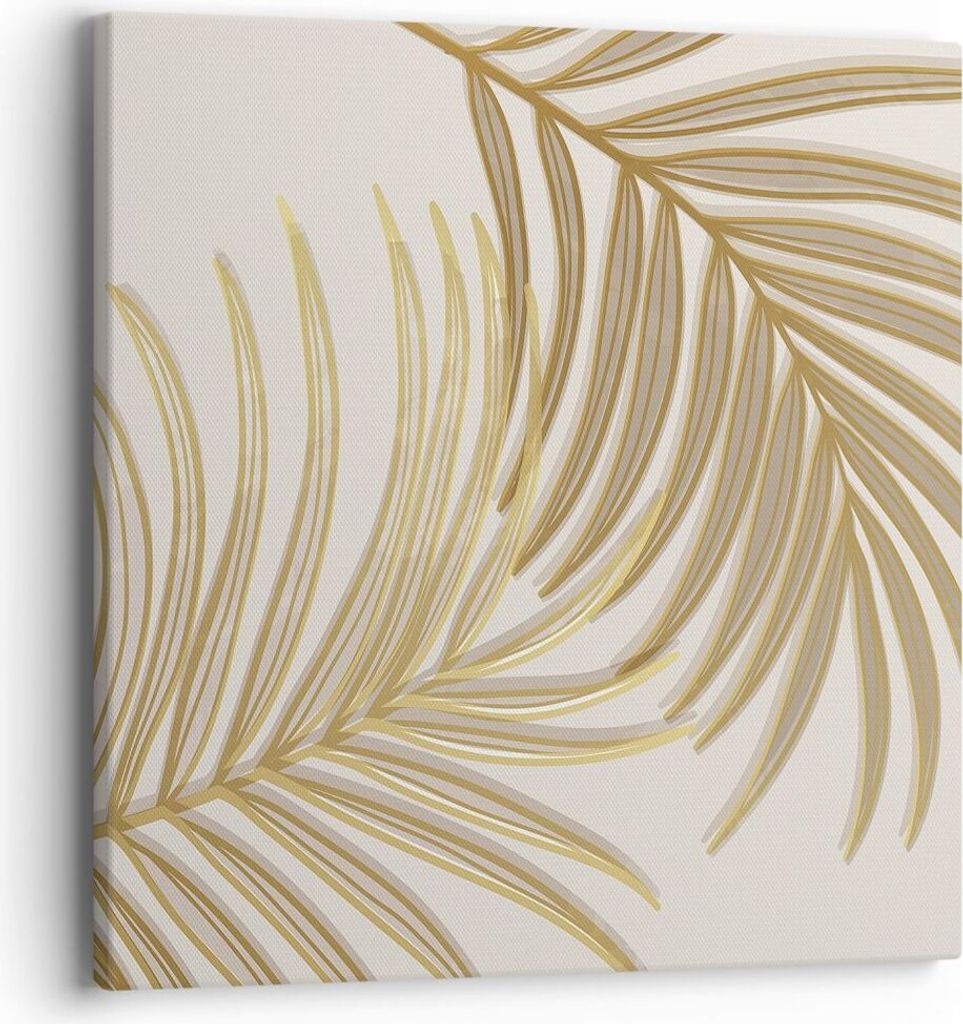 Bild auf Leinwand - Leinwandbild - Einteilig - Golden Blätter Palmen - 40x40cm - Wand Bild - Wanddeko - Wandbilder - Leinwanddruck - Bilder - Wand...