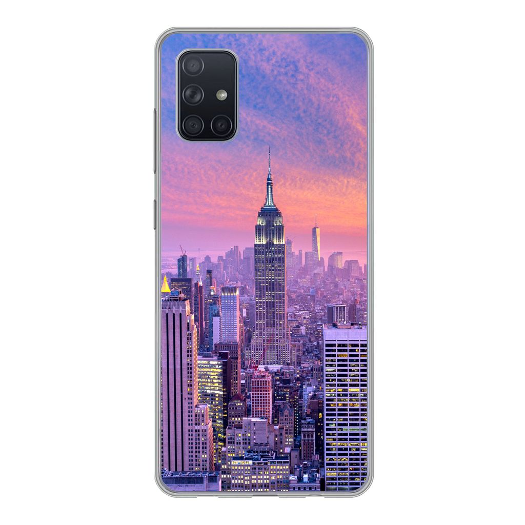 MuchoWow Handyhülle Schutzhülle Hülle für Samsung Galaxy A71 New York - Farben - Skyline Silikon Softcase Handy Hülle - Kartenbesitzer