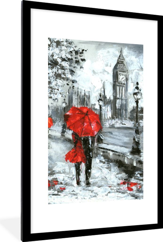MuchoWow Gerahmtes Poster Gemälde - Regenschirm - Öl 60x90 cm - Poster mit Schwarzem Bilderrahmen Wandposter Rahmen Foto Bilder - Dekoration - ...