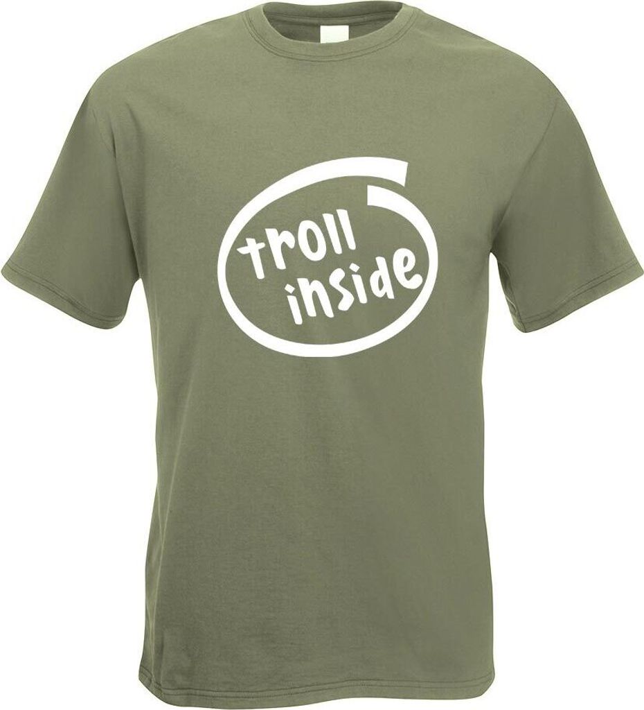 Kiwistar - T-Shirt - Olive - Troll Inside Motiv Bedruckt Funshirt Design Print - mit Motiv Bedruckt - Funshirt Design - Sport - Freizeit - Herren - L