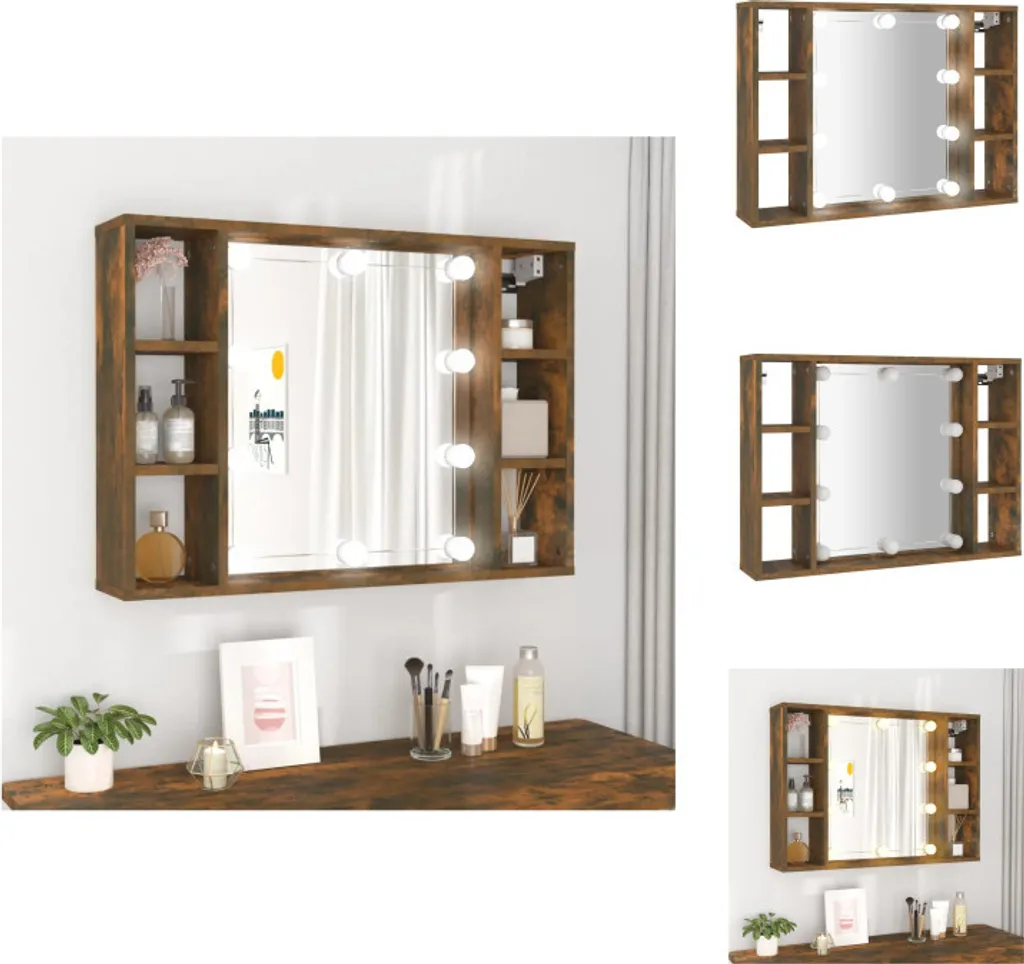 Armoire toilette LED 76x15x55 cm Chêne fumé avec rangement pour vasque