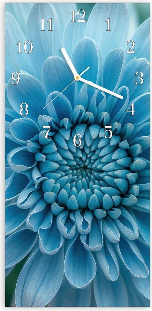Wanduhr aus Glas mit Motiv Blaue Blume- 30 x 60 cm - inkl. Aufhängesystem