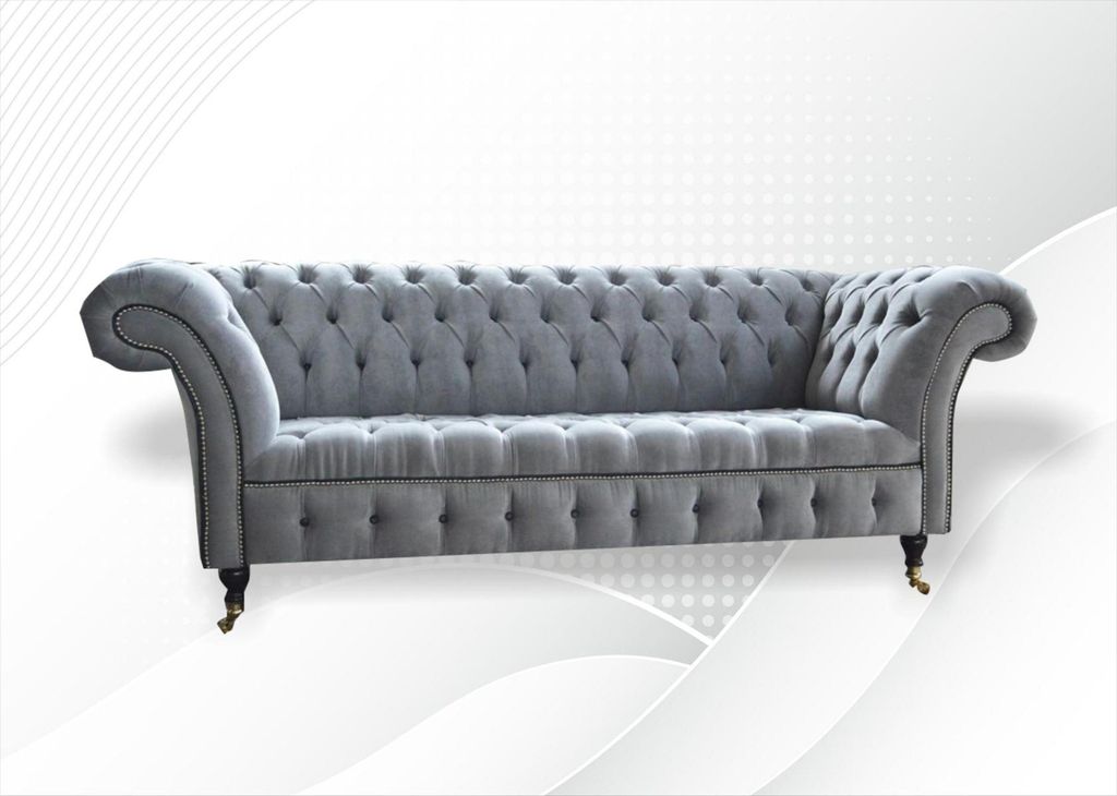 Chesterfield 3 Sitzer Hellgrau Neu Wohnzimmer Modern Design Sofa Graue Möbel Neu