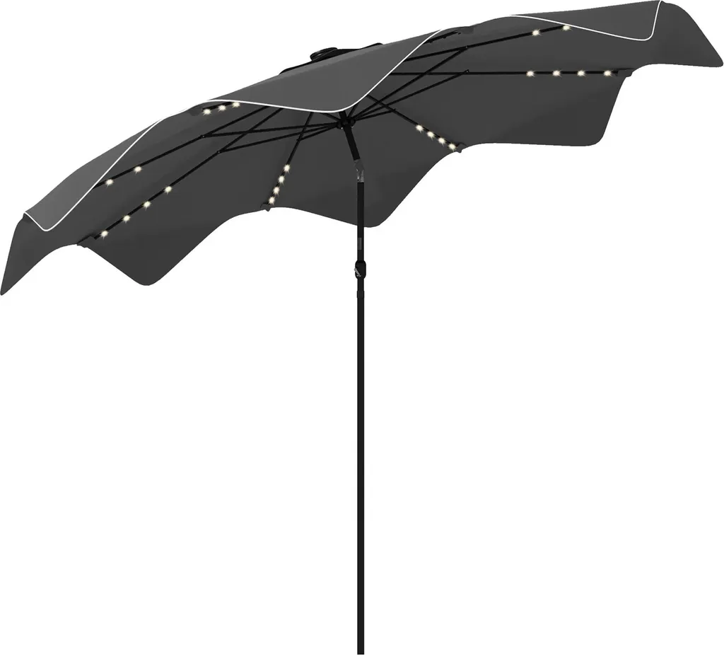 Parasol de jardin Ø292 x 248 cm Gris foncé avec 32 LED solaires