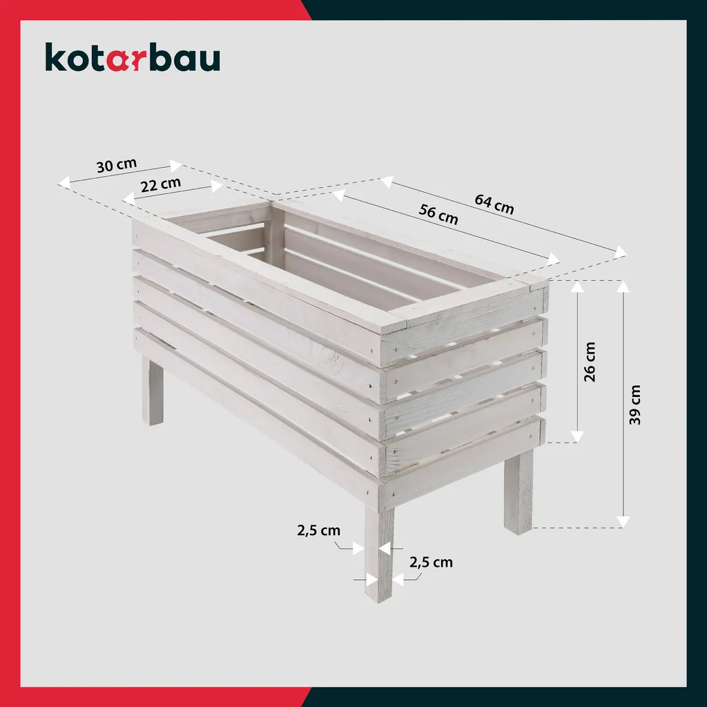 Pot de fleurs en bois surélevé pour jardiner sans mal de dos 64 cm - 3