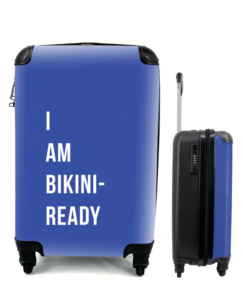 MuchoWow Koffer Handgepäck Trolley Rollkoffer Kleine Reisekoffer mit 4 Rollen - Zitat - Ich bin bereit für den Bikini - Blau - Cabin Size < 55x...