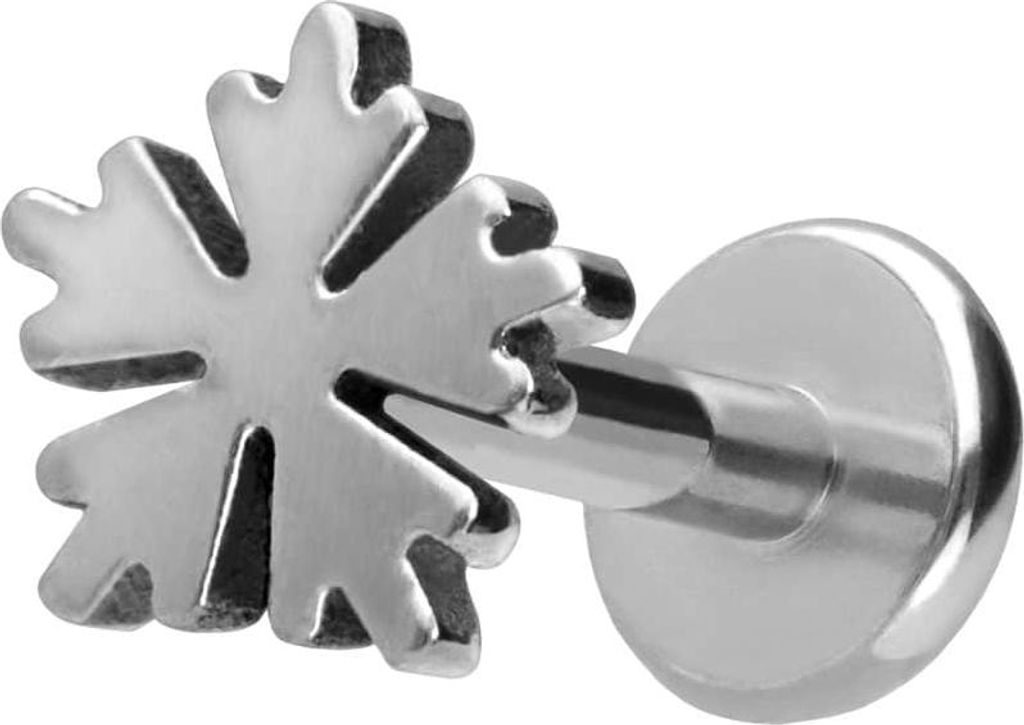 Ohrpiercing, Nasenpiercing Titan Labret mit Push Fit SCHNEEFLOCKE Silber Stablänge: 7mm | Stabstärke: 1,2mm