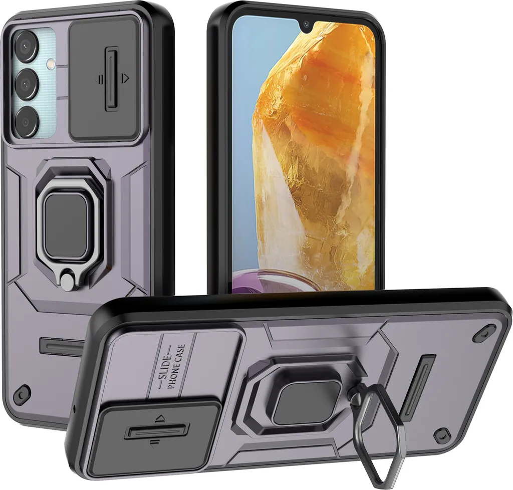 Cover Protettiva Samsung Galaxy M15 Viola con Anello e Porta Fotocamera