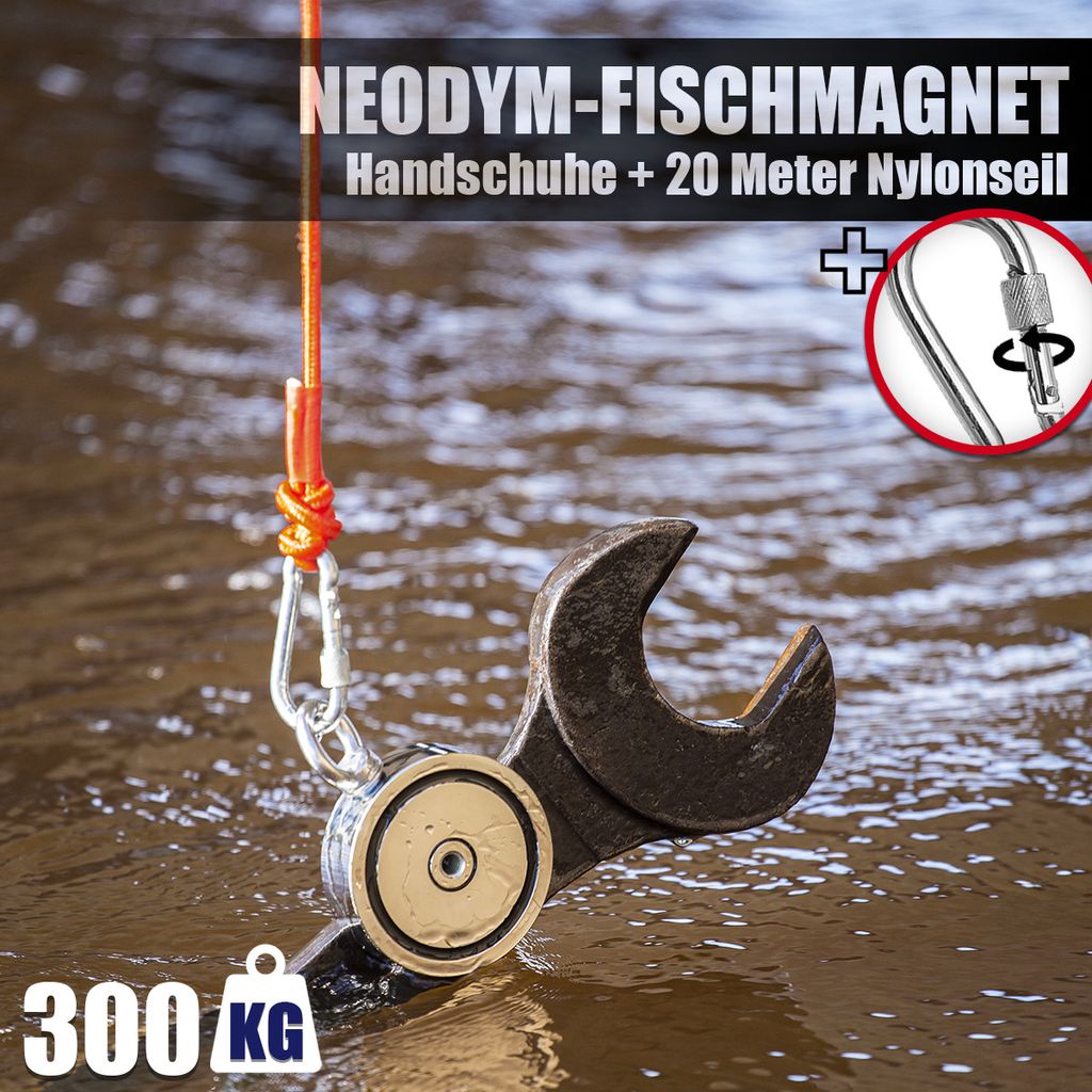 Neodym-Magnet / Angelmagnet 10 Meter Seil / 30 kg Haftkraft