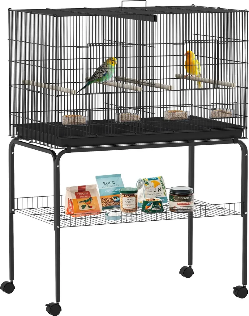 Cage oiseaux fonction séparateur et plateau amovible, format XXL noir