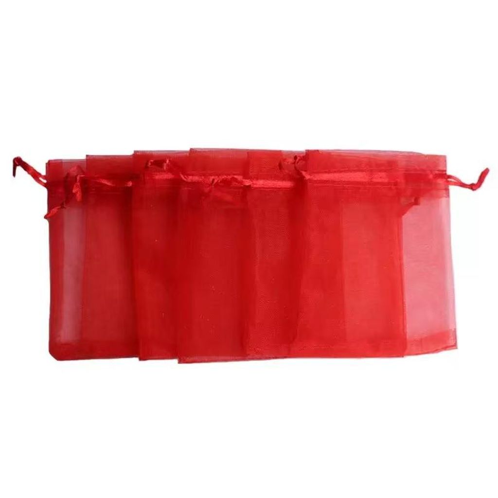 Rote Organzasäckchen mit Kordelzug – Elegante Produktbild 
