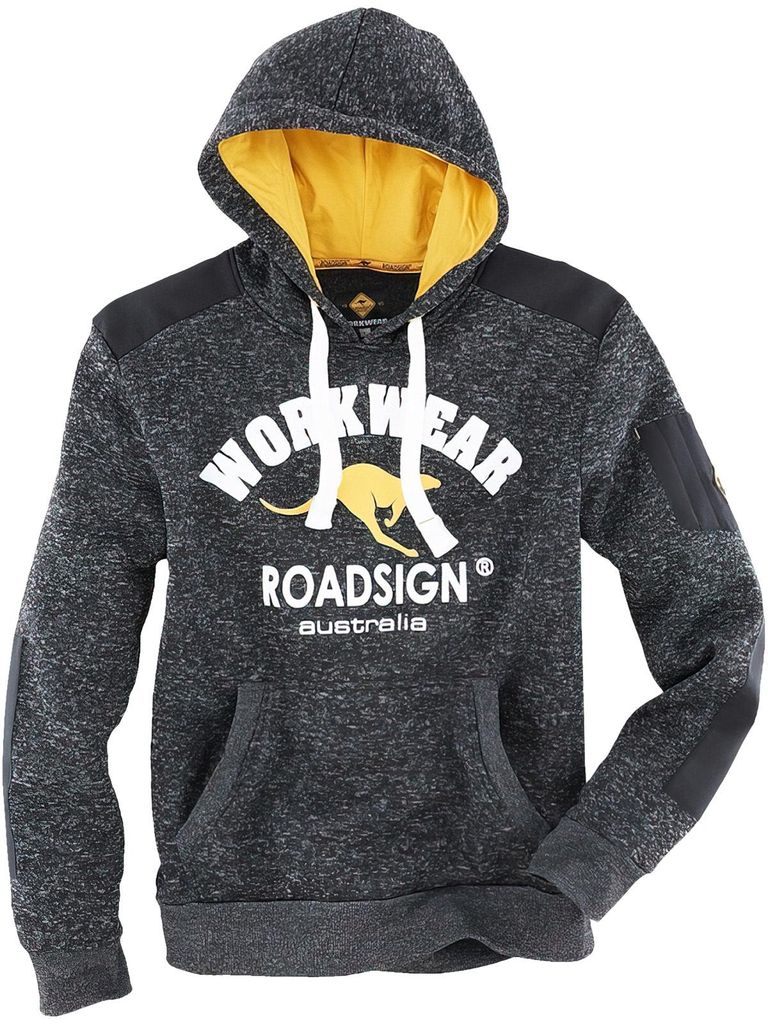 Roadsign Herren Strickfleecehoody mit Frontprint - Kapuzenpullover Fleece mit Kängurutaschen in Schwarz-Gelb Größe M