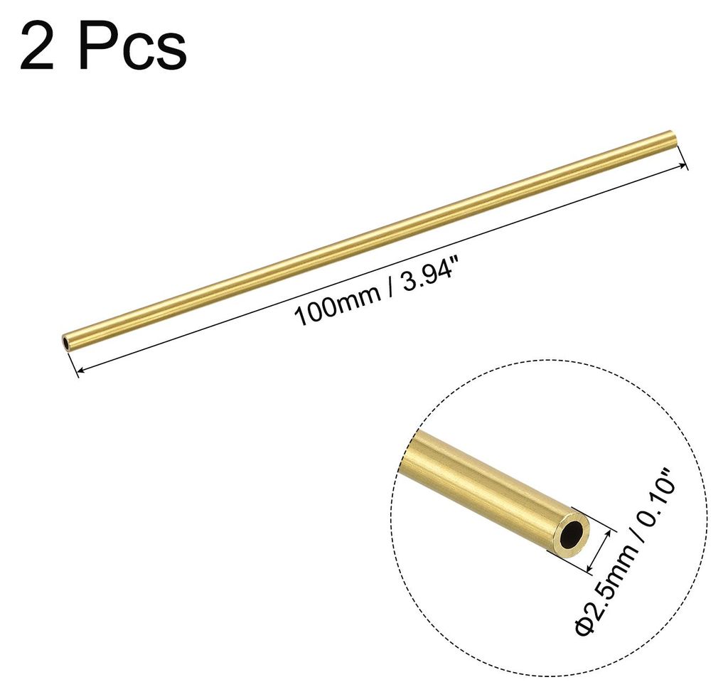 2 Stš¹ck 100mm L?nge Messingrohr 2,5mm Au?endurchmesser, Nahtlose Gerades Rohr 0,5mm Wandst?rke, Messing Rundrohr fš¹r Industrie Bauwesen Garte...
