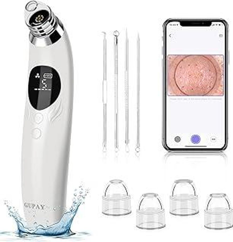 GUPAY Mitesserentferner Porenreiniger Porensauger mit 1080P HD Kamera, Vakuumsauger Mitesser Entferner mit 4 Saugköpfe, 5 Saugkraft für Pickel Ak...