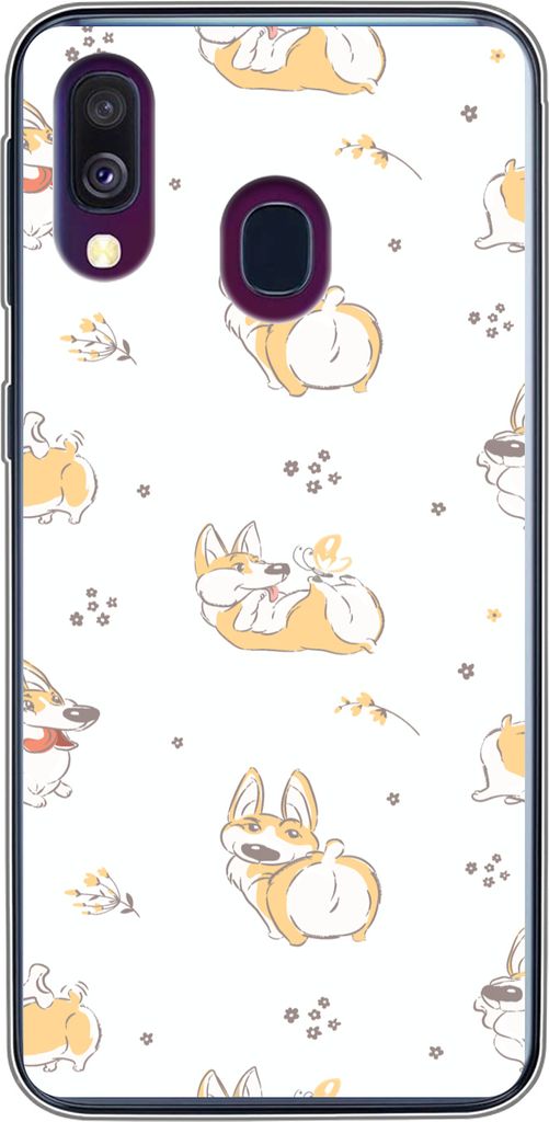 MuchoWow Handyhülle Schutzhülle Hülle für Telefoonhoesje Samsung Galaxy A40 Muster - Corgi - Hund - Jungen - Mädchen - Kinder - Kind Silikon...