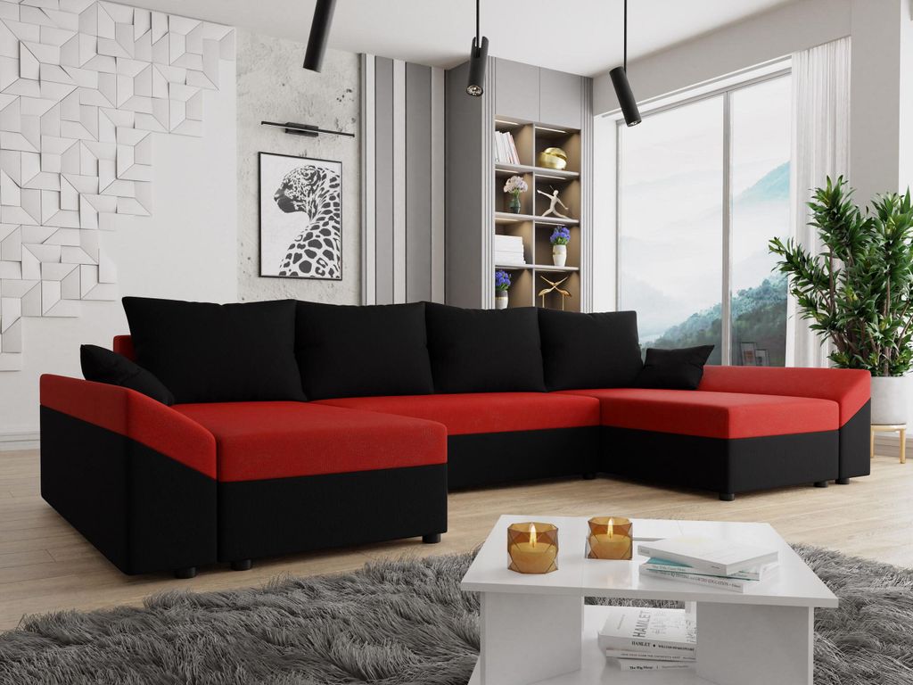 MIRJAN24 Ecksofa Dante U, Eckcouch, Couch mit Bettkasten und Schlaffunktion, U-Form, Wohnzimmer (Farbe: Alova 04 + Alova 46)