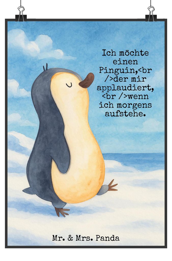 Mr. & Mrs. Panda Bild Pinguin marschieren Design DIN A4 - Weiß - Geschenk, Plakat, Familie, Unausgeschlafen, Schwester, Bruder, Aufstehen, Spazier...