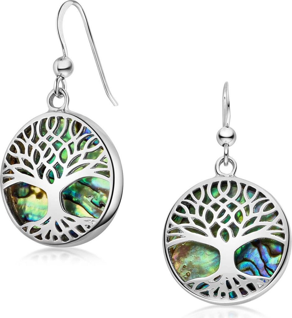 MATERIA by Matthias Wagner Damen Ohrhänger Lebensbaum rund 925 Sterling Silber mit Perlmutt grün inklusive Box SO-274