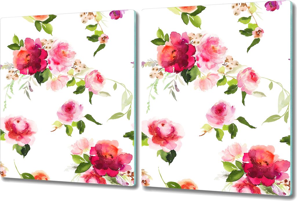 Glas Schneidebrett Herdabdeckplatten Schneideplatten - 2x 40x52 cm - Aquarell Blumen