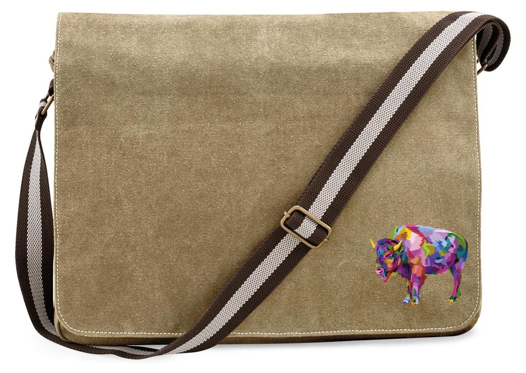 Huuraa Umhängetasche Bison Colorful 14 Liter Sahara Canvas Laptoptasche Geschenkidee