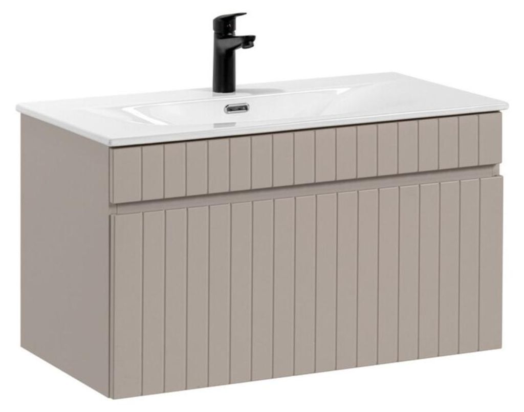 Badezimmer-Set ICON: Waschbeckenunterschrank 80cm Kaschmir + weißes Einbauwaschbecken