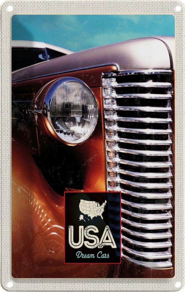 vianmo Blechschild 30x20 cm USA Amerika Urlaub Auto braun Oldtimer Bildmotiv Reisemotiv Abenteuer Reisen