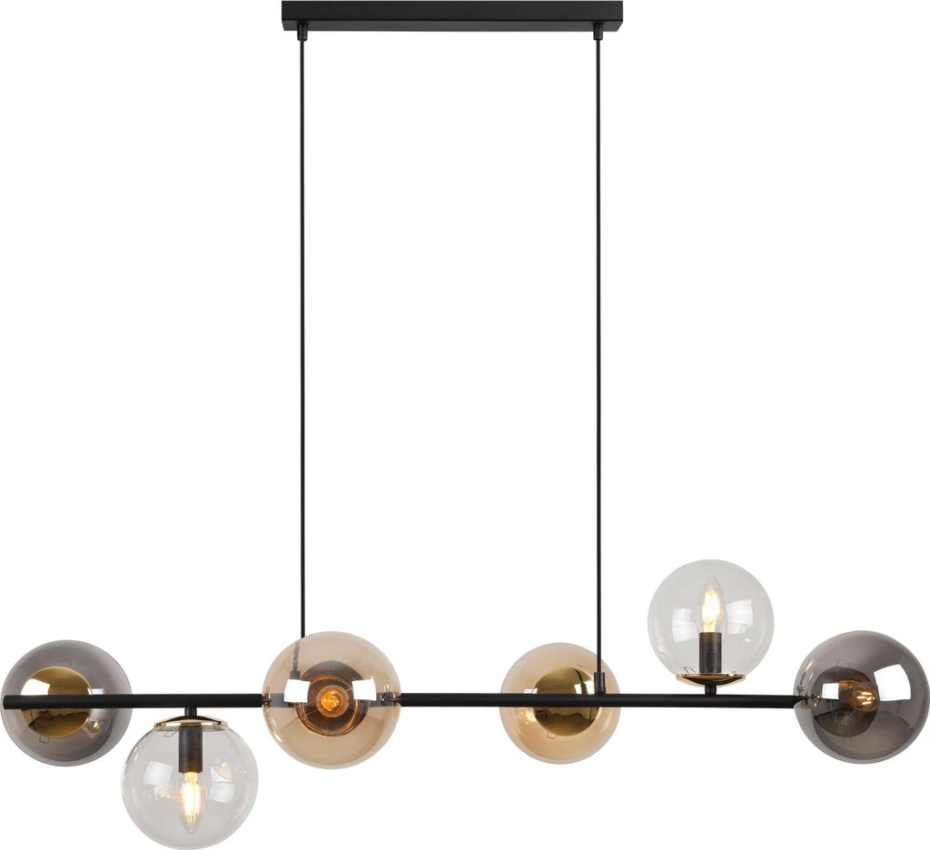 Lampa Wisząca Siena Czarno-Złota 6-Pł Klosz Mieszany E14