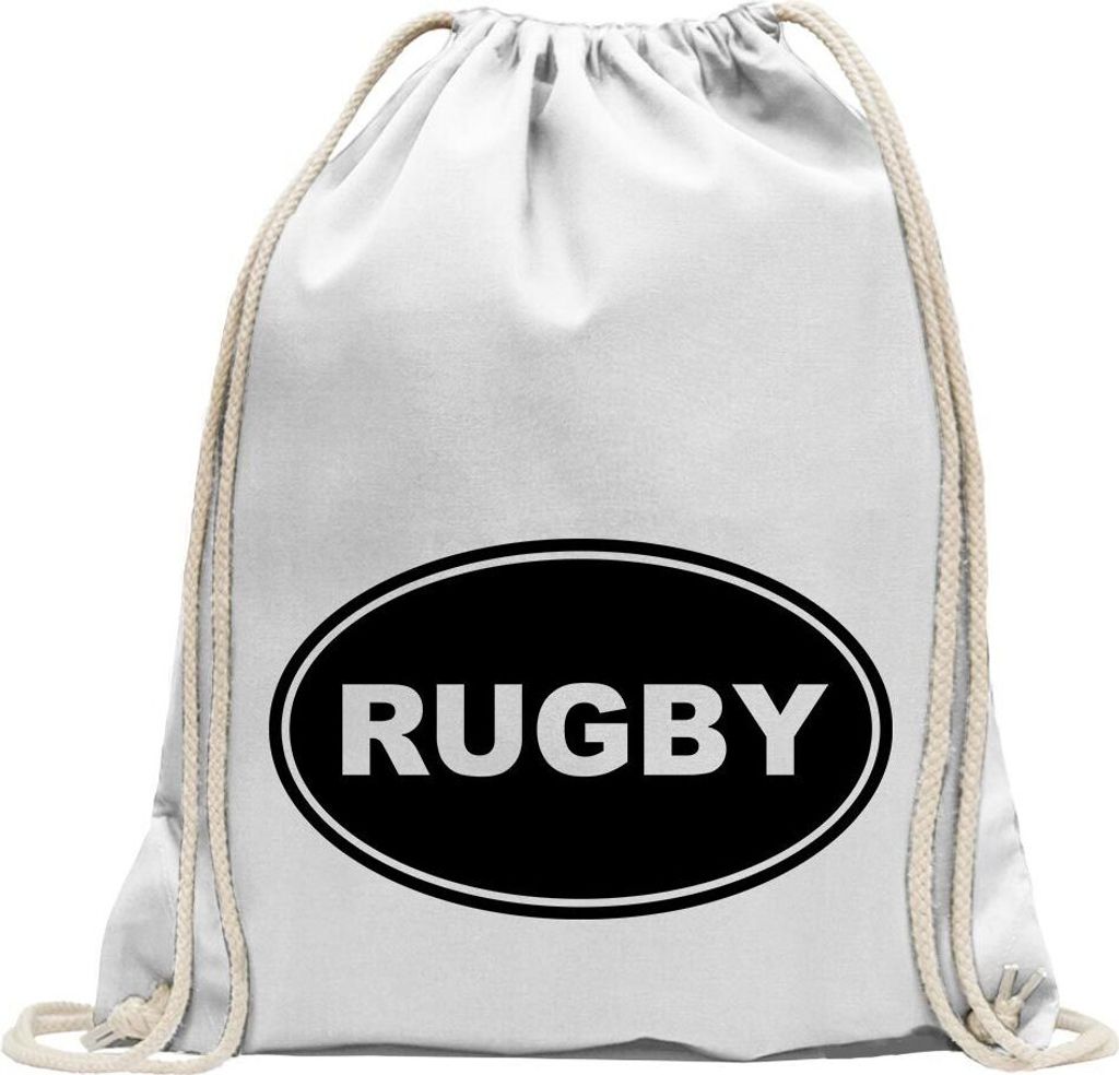 Kiwistar - Turnbeutel - weiss - Rugby - Fun Rucksack Sport Beutel Gymsack Baumwolle mit Ziehgurt