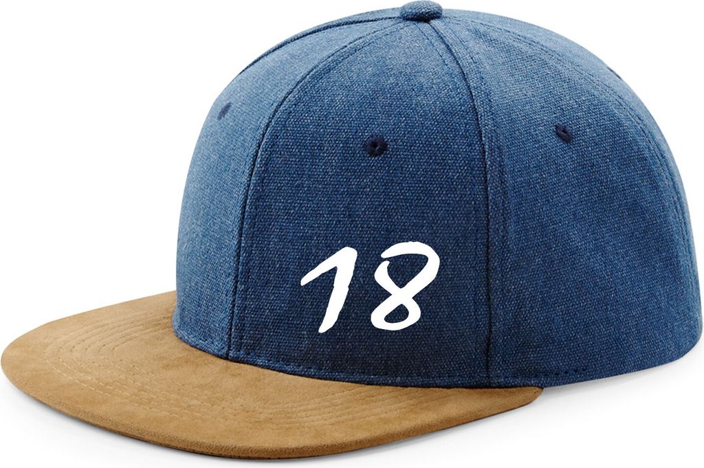 Huuraa Cappy Mütze 18 Geburtstag Denim Baumwolle und Polyester Snapback Kappe Geschenkidee