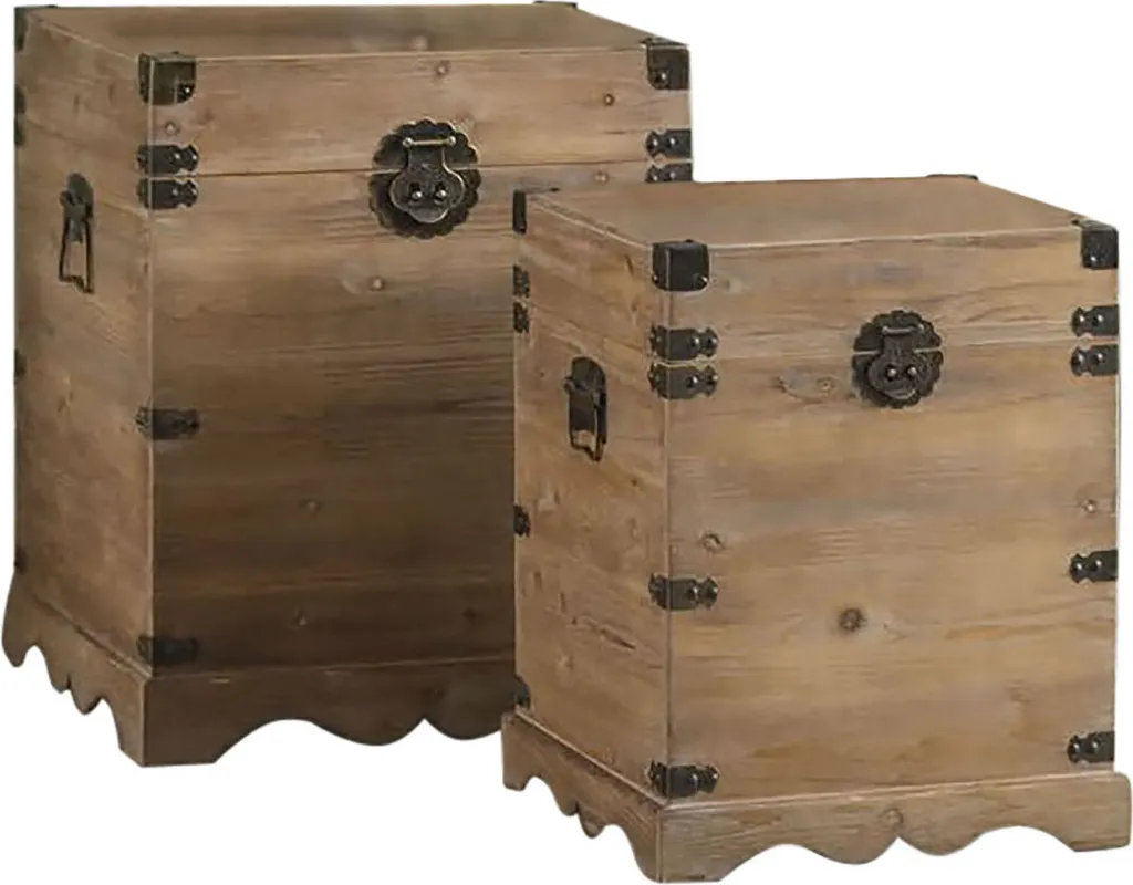 Malles de Rangement Style Oriental en Bois et Métal - Set de 3 Coffres