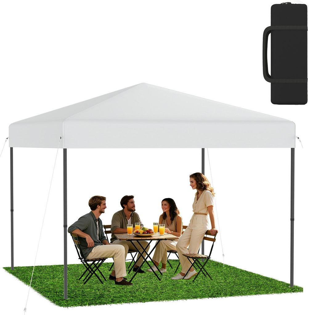 XMTECH Faltpavillon Pop-Up Pavillon 3x3 m, Wasserdicht & UV-Schutz, Ein-Knopf-Schnellaufbau, 3-fach höhenverstellbar, Weiß (ohne Seitenwände)