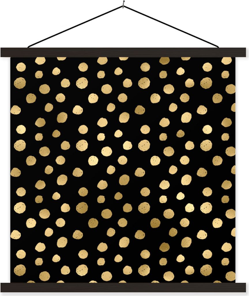 MuchoWow Textilposter Muster - Punkte - Gold 90x90 cm mit schwarzem Rahmen - Magnetisches