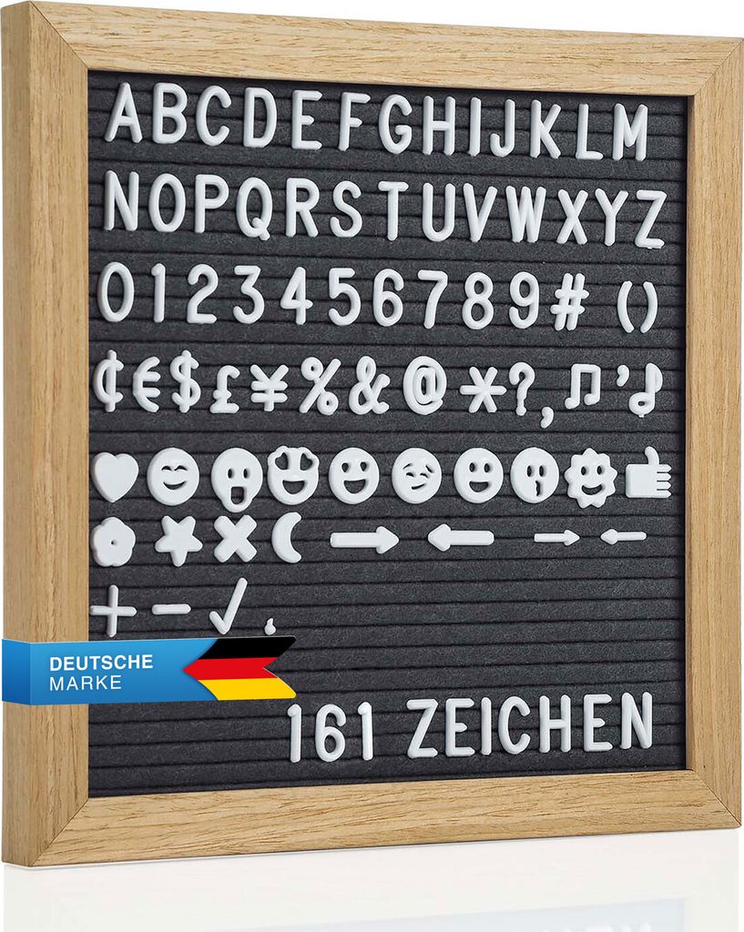 Rillenbrett Buchstabentafel mit Filz Weiß 27x27 cm Retro Produktbild 