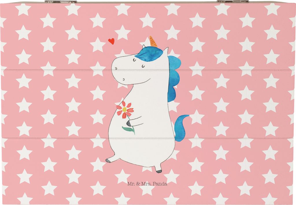 Mr. & Mrs. Panda Box Einhorn Spaziergang 22 x 15 cm - Rot Pastell - Geschenk, Geschenkbox, Kiste, Schwester, Unicorn, Schatulle, geschenkkiste, sch...