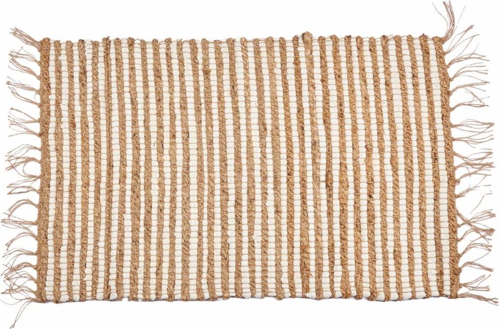 GIFTDECOR | Teppich - 60 x 90 cm - weiß beige - mit Fransen - Jute