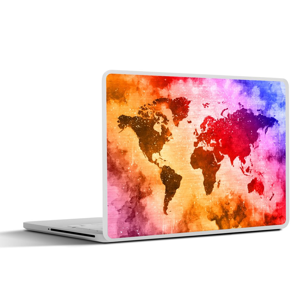 MuchoWow Laptop Aufkleber Sticker Cover Weltkarte - Farbe - Farben 32.5x23.5 cm - Sticker für Laptop - Selbstklebend