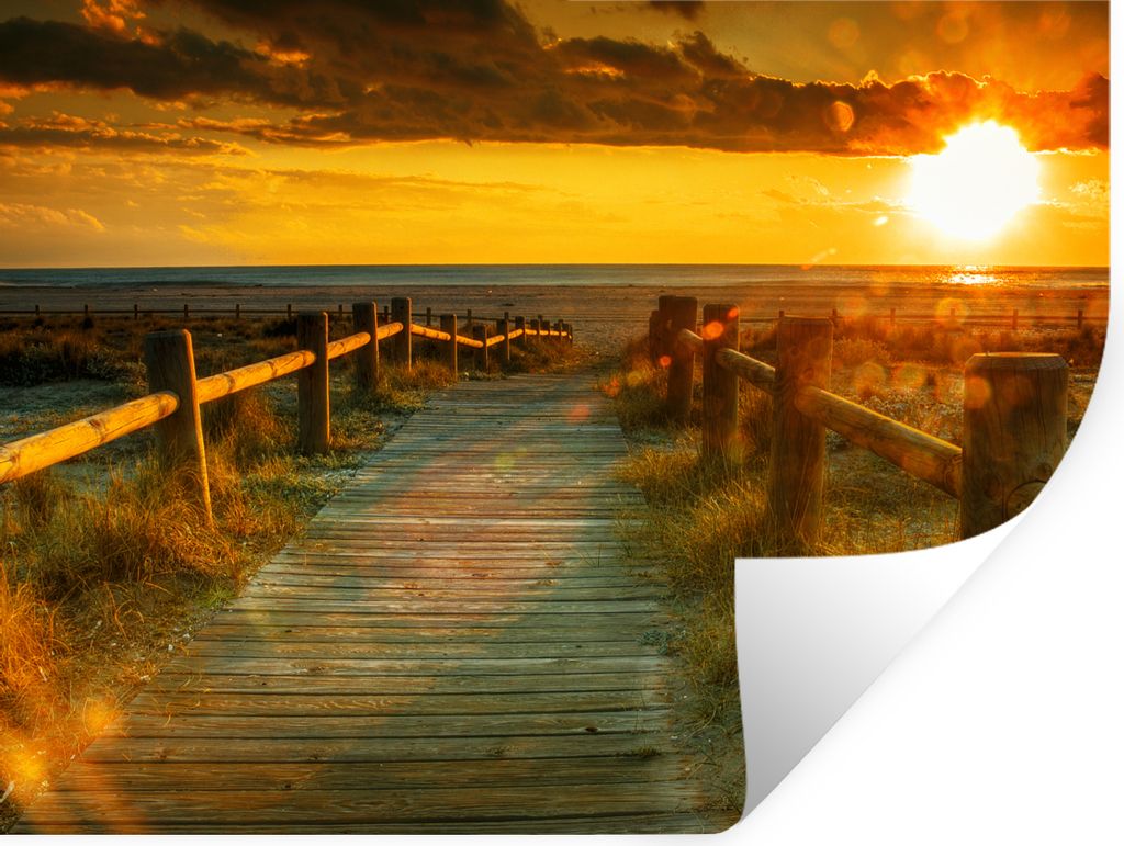 MuchoWow Wandtattoo Wandsticker Wandaufkleber Sonne - Strand - Düne - Horizont - Gras - Weg - Orange 120x90 cm Selbstklebend und Repositionierba...