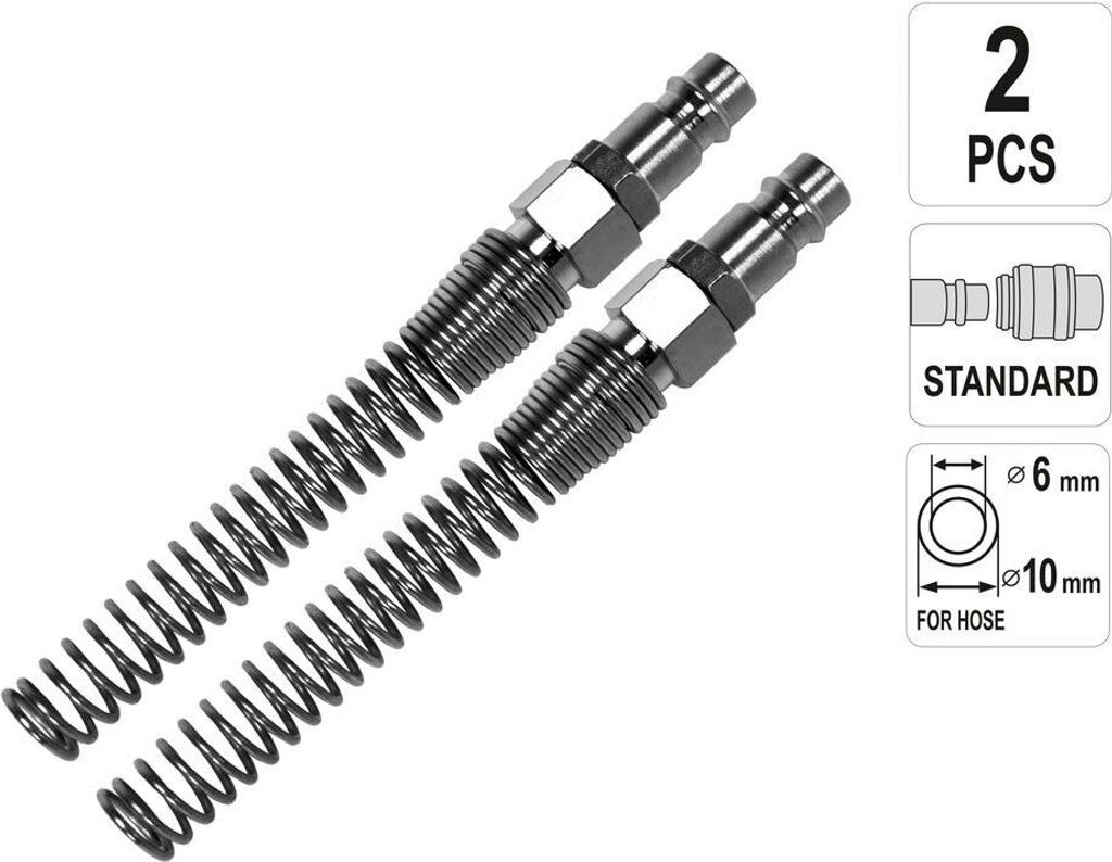 Druckluft Schnell-Kupplung 2 Stück 1/4' Einstecknippel Schlauchanschluss mit Knickschutz Innen-Ø 5-6mm, Aussen-Ø 8-10mm, Ausführung:Stecknippel...