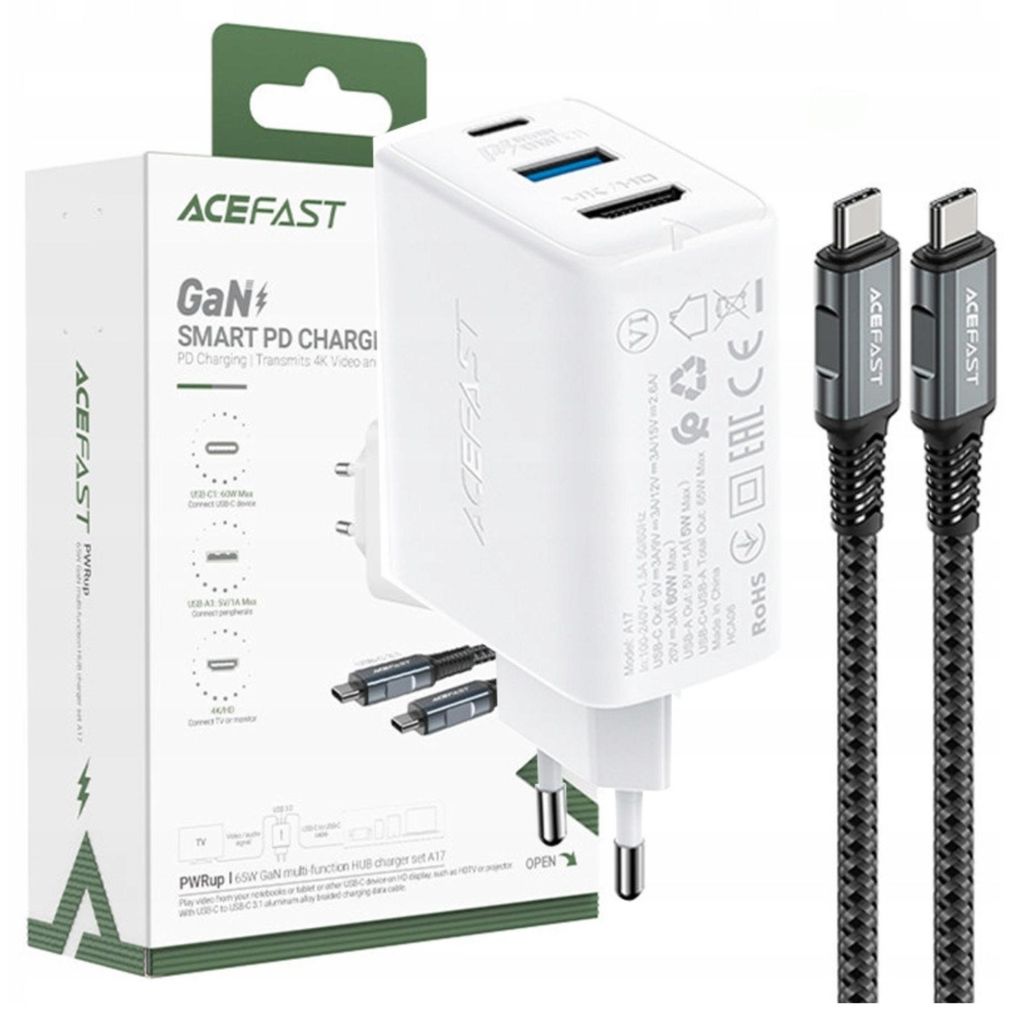 Acefast 2W1 Gan 65W Usb Tipo C / Caricatore Usb, adattatore Immagine del prodotto 